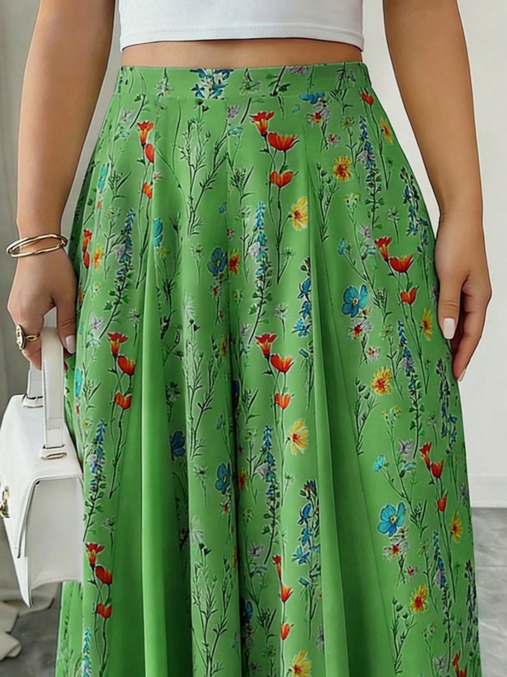 Boho Floral Print Stretchy Pants Wide Leg Flowy Pants - Picture 8 of 9